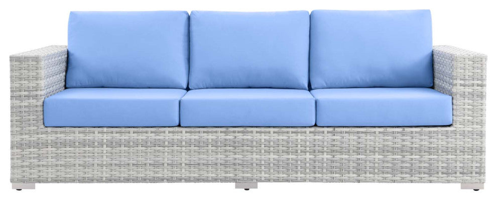 Lounge Sofa, Rattan, Wicker, Gray Blue, Modern, Outdoor Patio Cafe Bistro