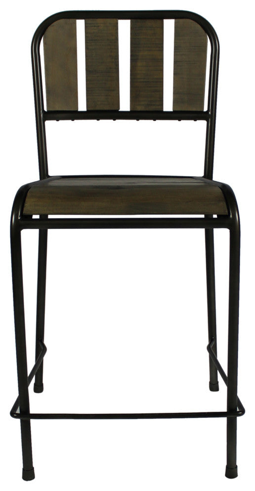 Cole Reclaimed Solid Wood Counter Chair in Brown with Black Metal Frame