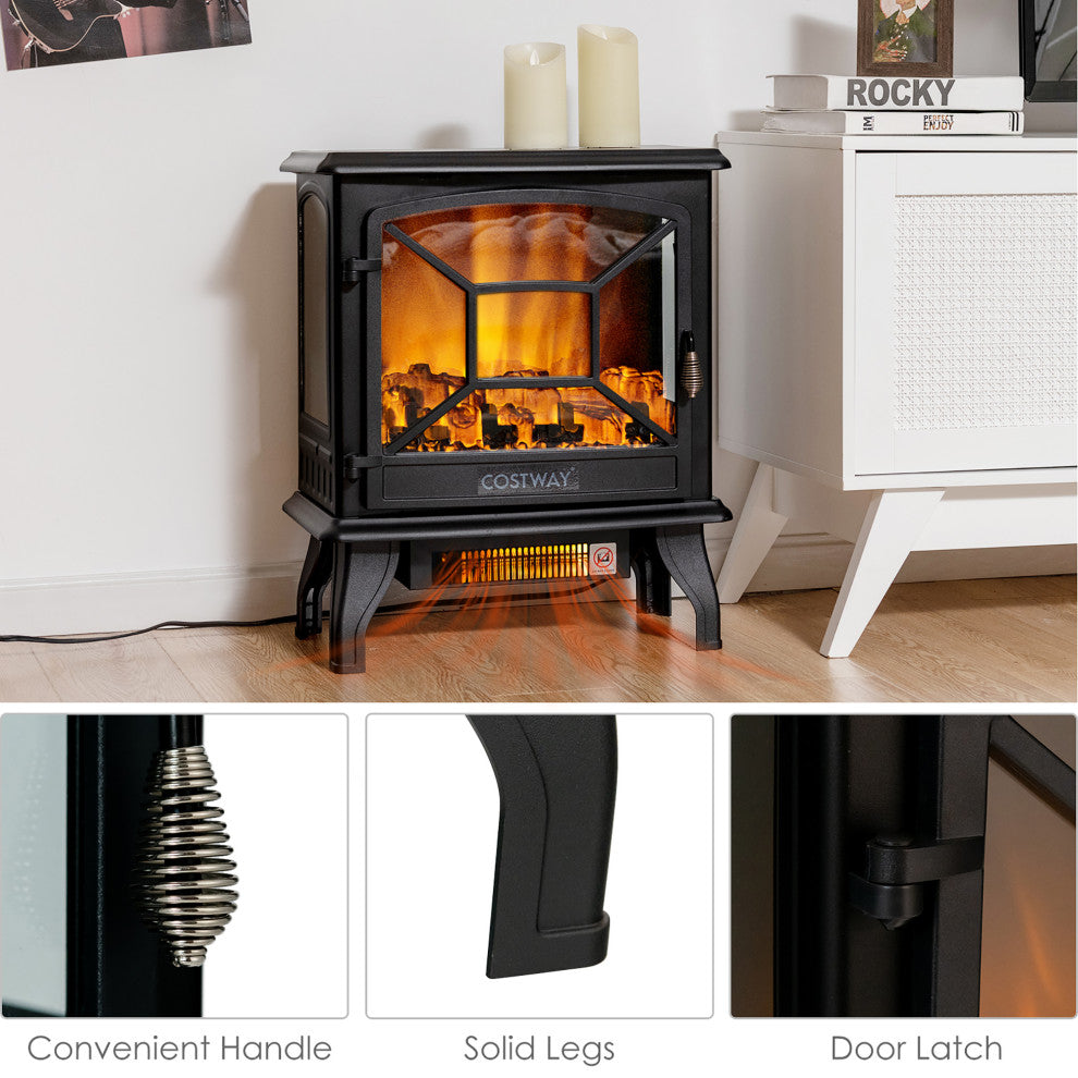 Costway 20'' Freestanding Electric Fireplace Heater W/ Realistic Flame 1400W