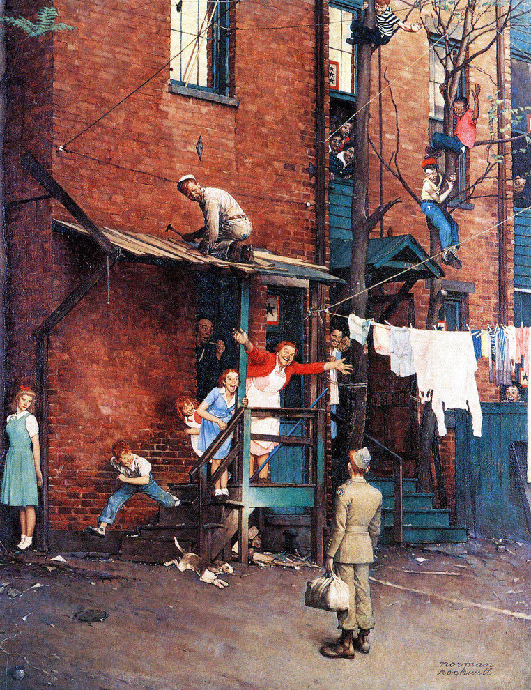 "Homecoming G.I." Painting Print on Canvas by Norman Rockwell
