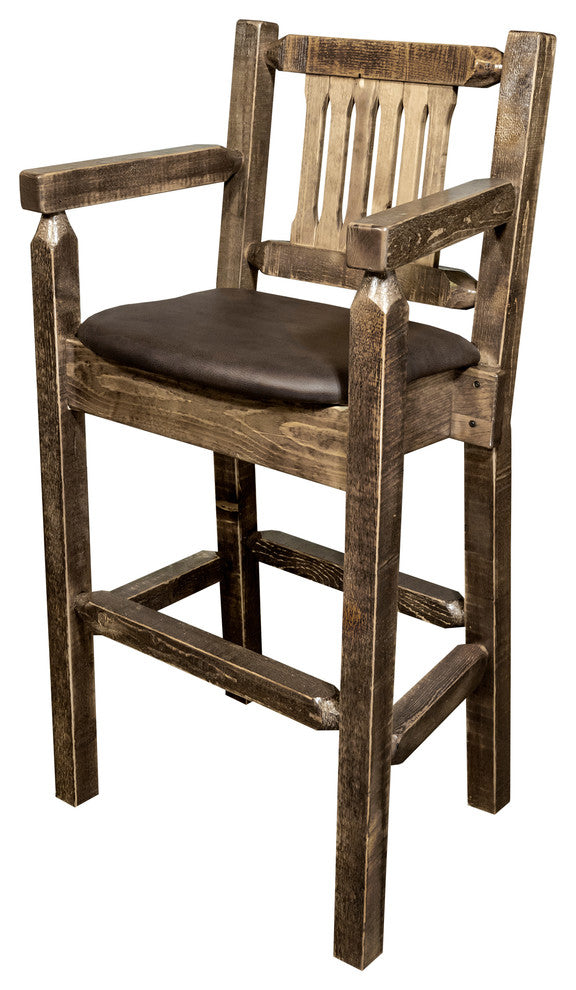 Captain''s Barstool, Stain and Lacquer Finish, Upholstered Seat, Saddle Pattern