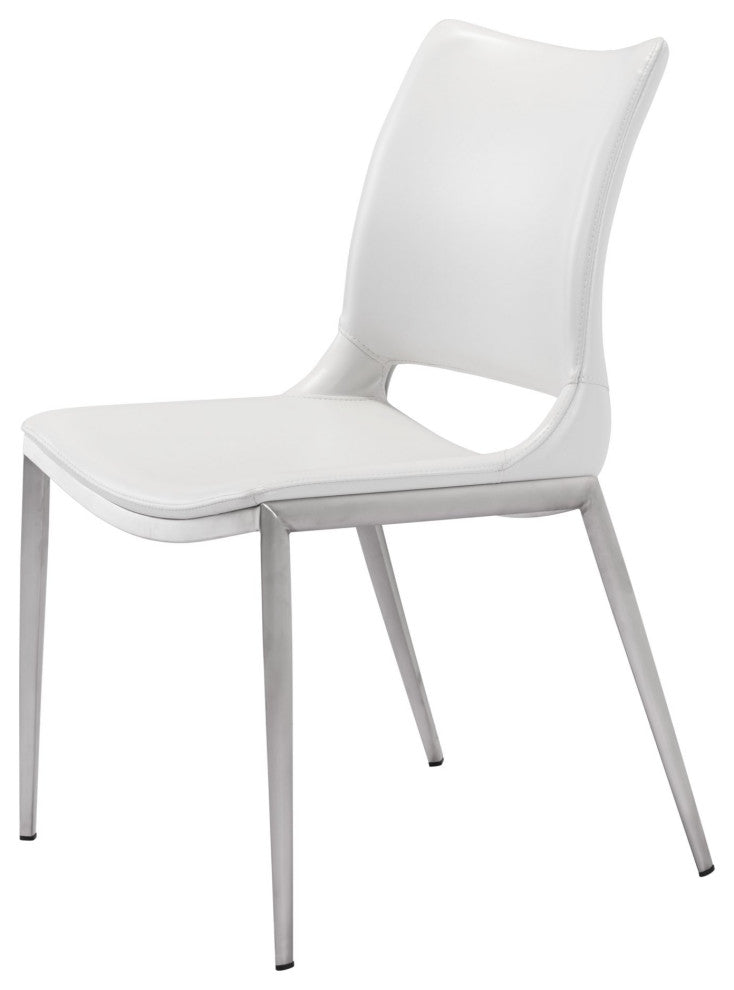 Dining Chair, Set of 2, Faux Vinyl Leather, Steel, White, Silver, Cafe Bistro