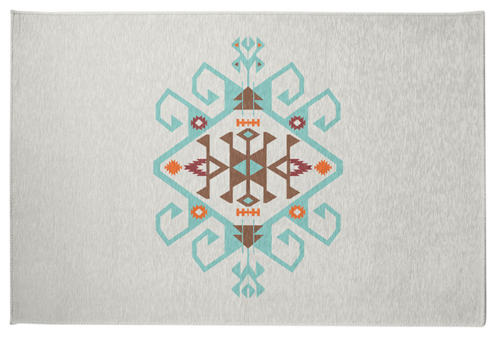 Southwest Medallion Spring Chenille Rug, Light Blue, 2'x3'