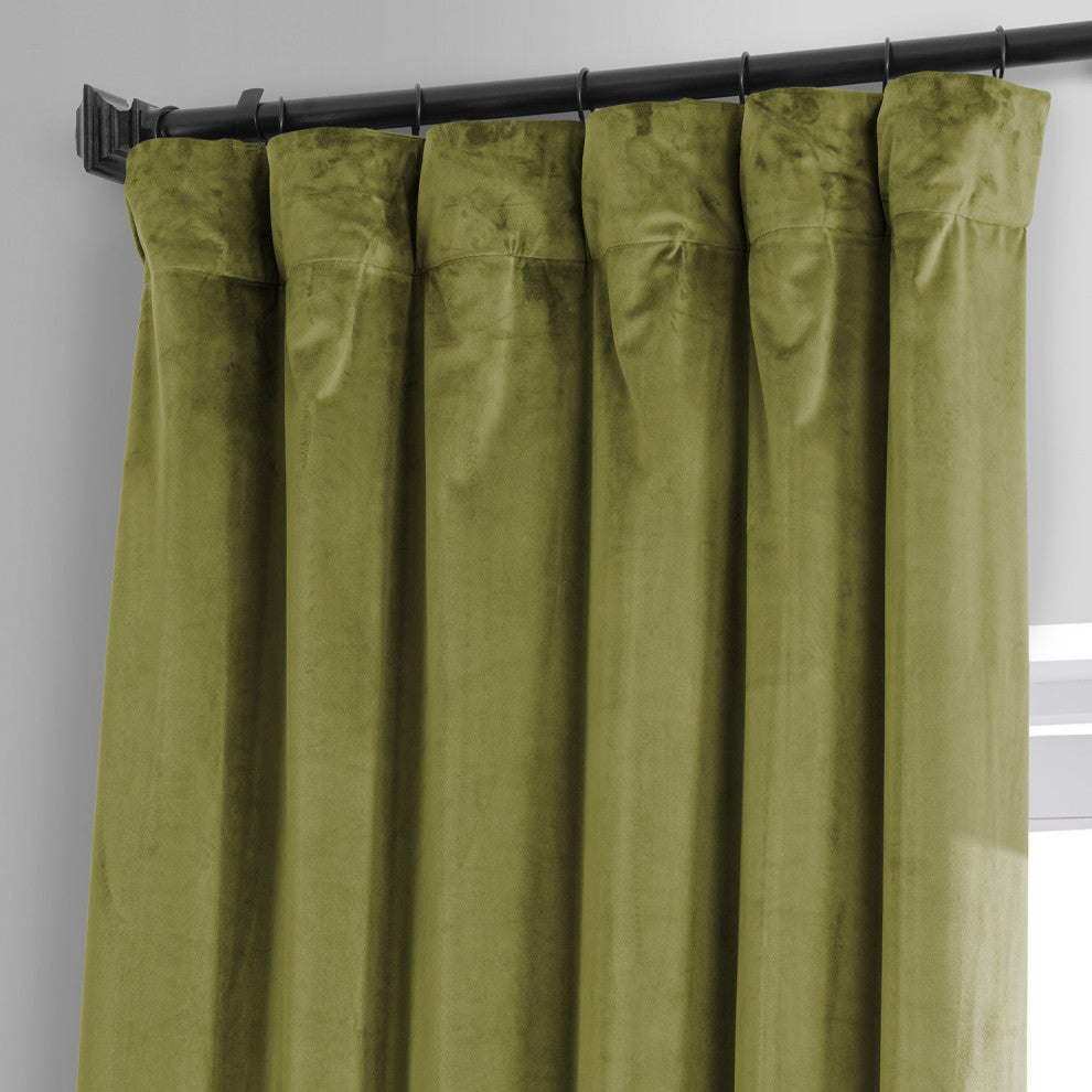 Signature Plush Velvet Blackout Curtain Single Panel, Jalapeno Green, 50wx96l