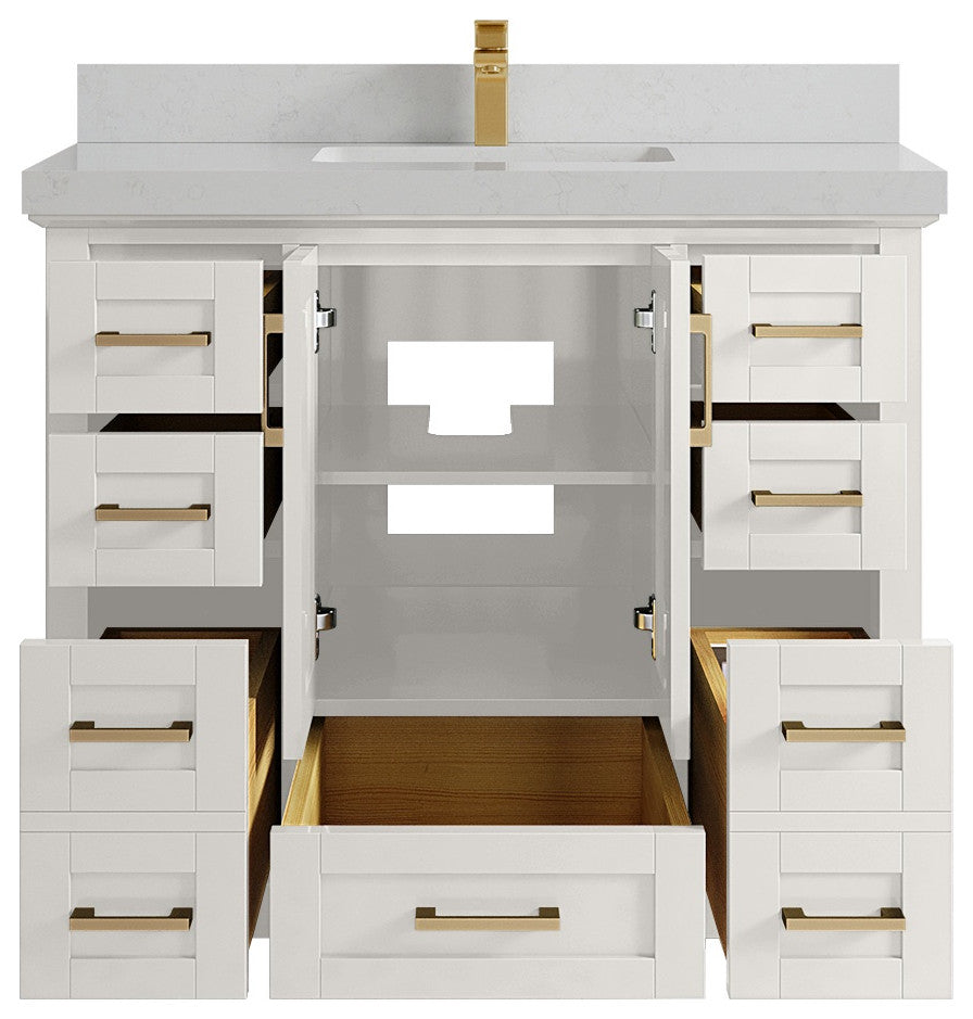 Boston 42" Single Sink Bath Vanity in Alabaster 2" Carrara Quartz