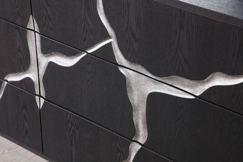 Modrest Aspen Modern Matte Brown Ash and Silver Dresser