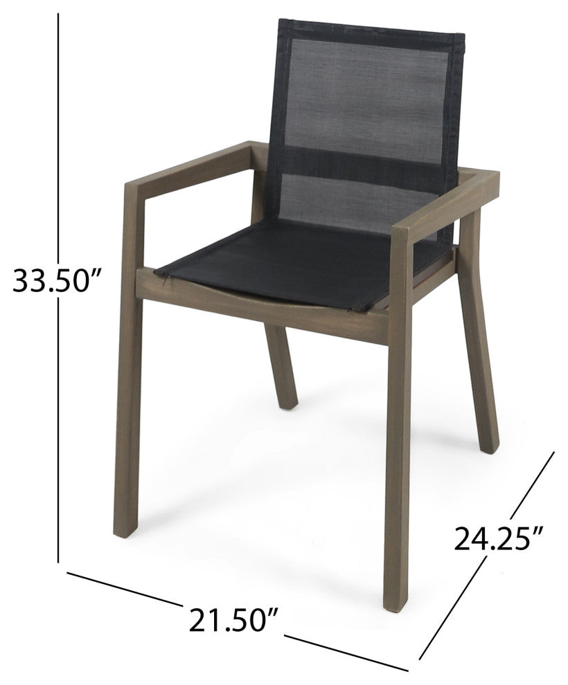 GDF Studio Jimmy Outdoor Acacia Wood Dining Chairs, Set of 2, Gray + Black