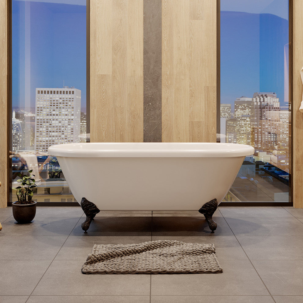 60" Acrylic Double Ended Clawfoot Tub No Faucet Holes "Jackson"