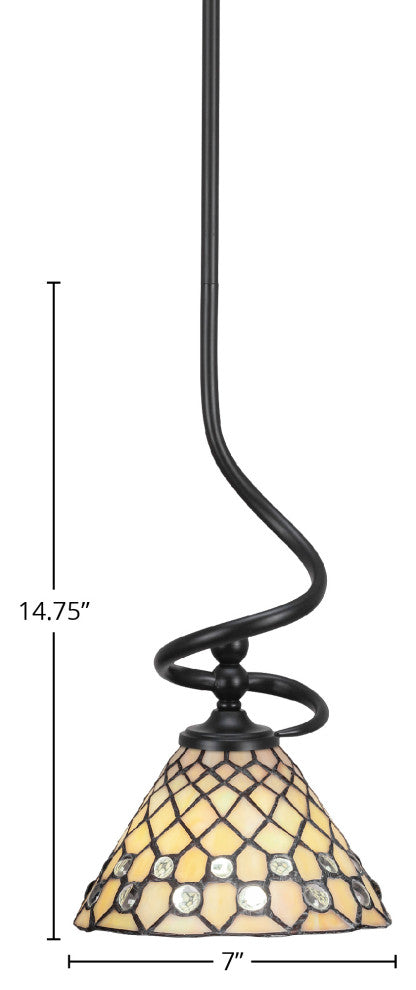 Capri 1-Light Mini Pendant with Hang Straight Swivel, Matte Black/Starlight Art