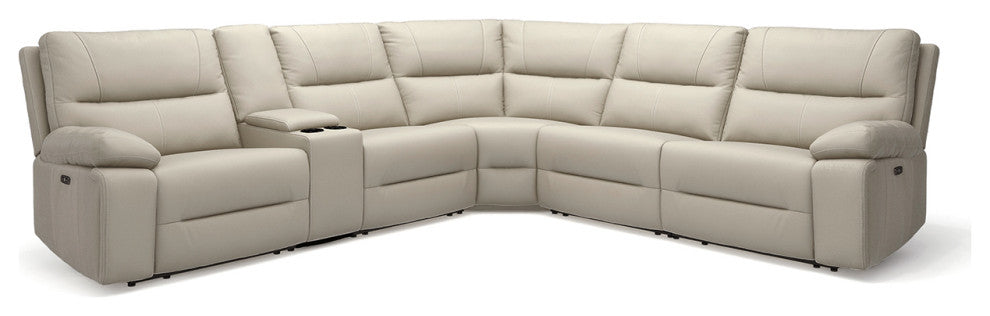 Malibu 130" Top Grain Leather 6-Piece Power Reclining Sectional, Cream Taupe Beige