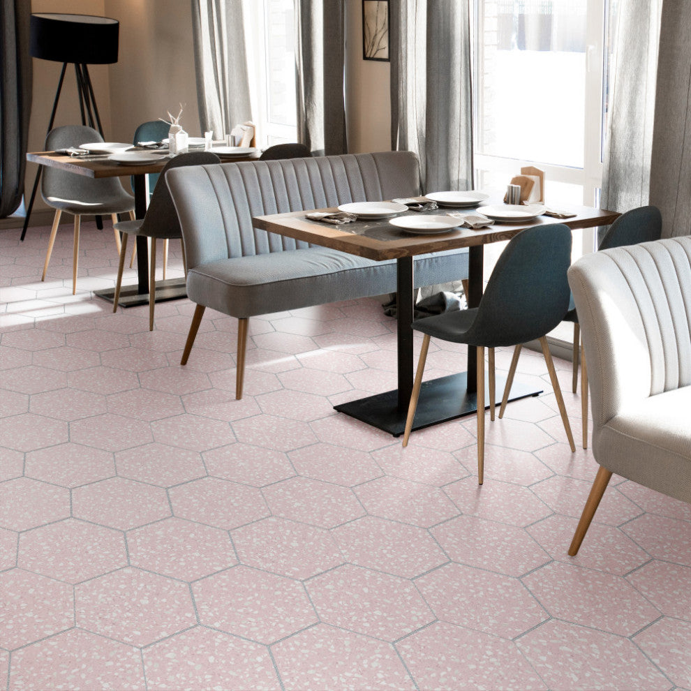 Venice Hex Sky Porcelain Floor and Wall Tile, Pink