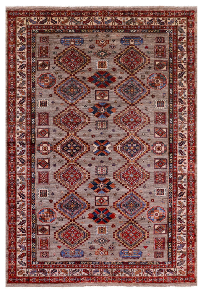 6' 9" X 9' 11" Super Kazak Hand-Knotted Wool Rug Q5814