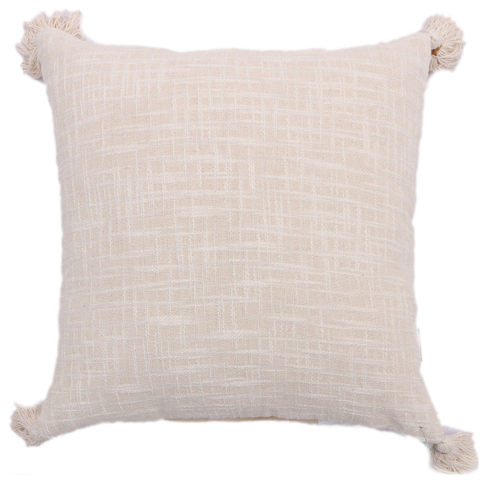 Natural Hand-Woven with Tassels Hess Throw Pillow, 20" x 20"