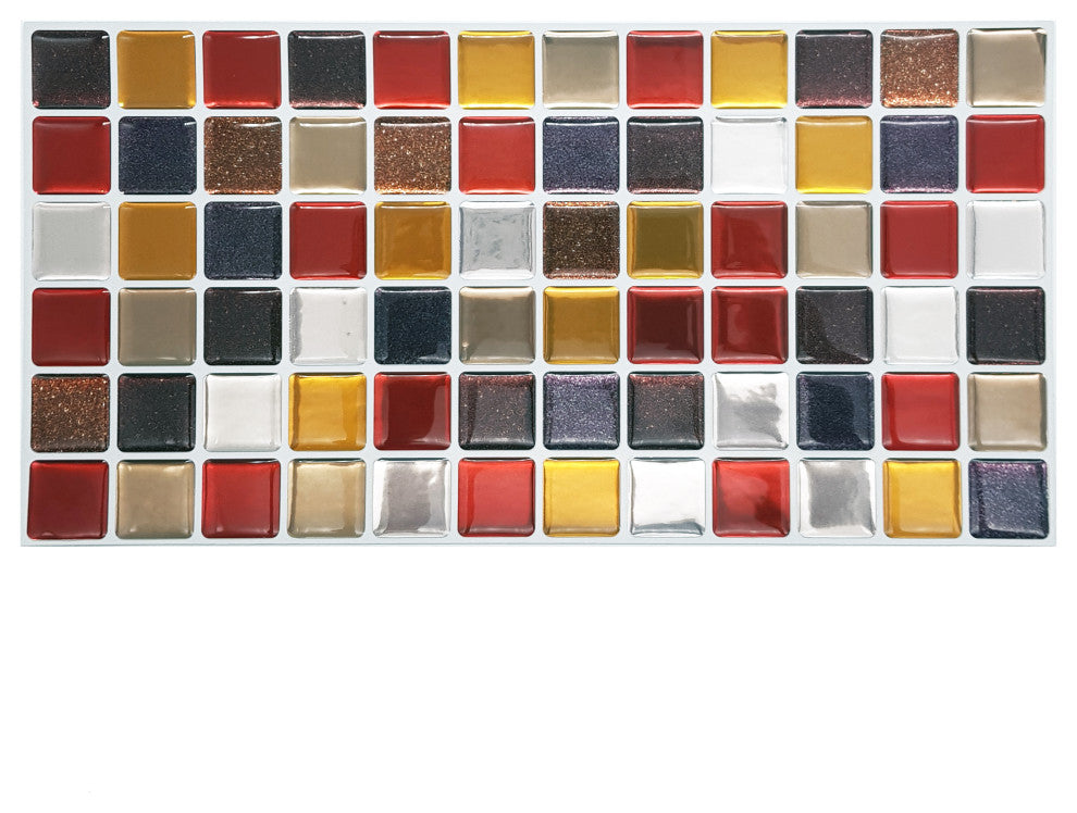 Cream Brown and Cherry Glitter Mosaic 3D Tile Sticker, Set of 12