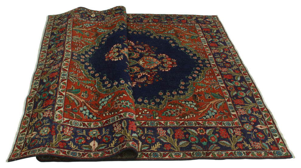Fine Vintage Distressed Adia Navy Rug