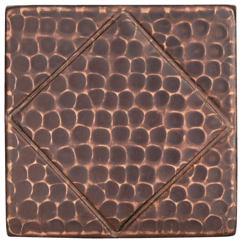 Hammered Copper Tile with Diamond Design, Set of 4