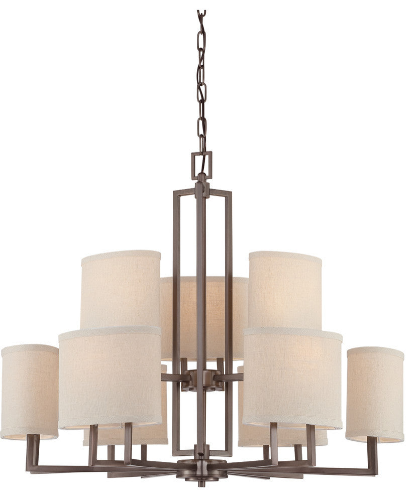 Gemini 9 Light - Chandelier With Khaki Fabric Shades
