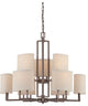 Gemini 9 Light - Chandelier With Khaki Fabric Shades