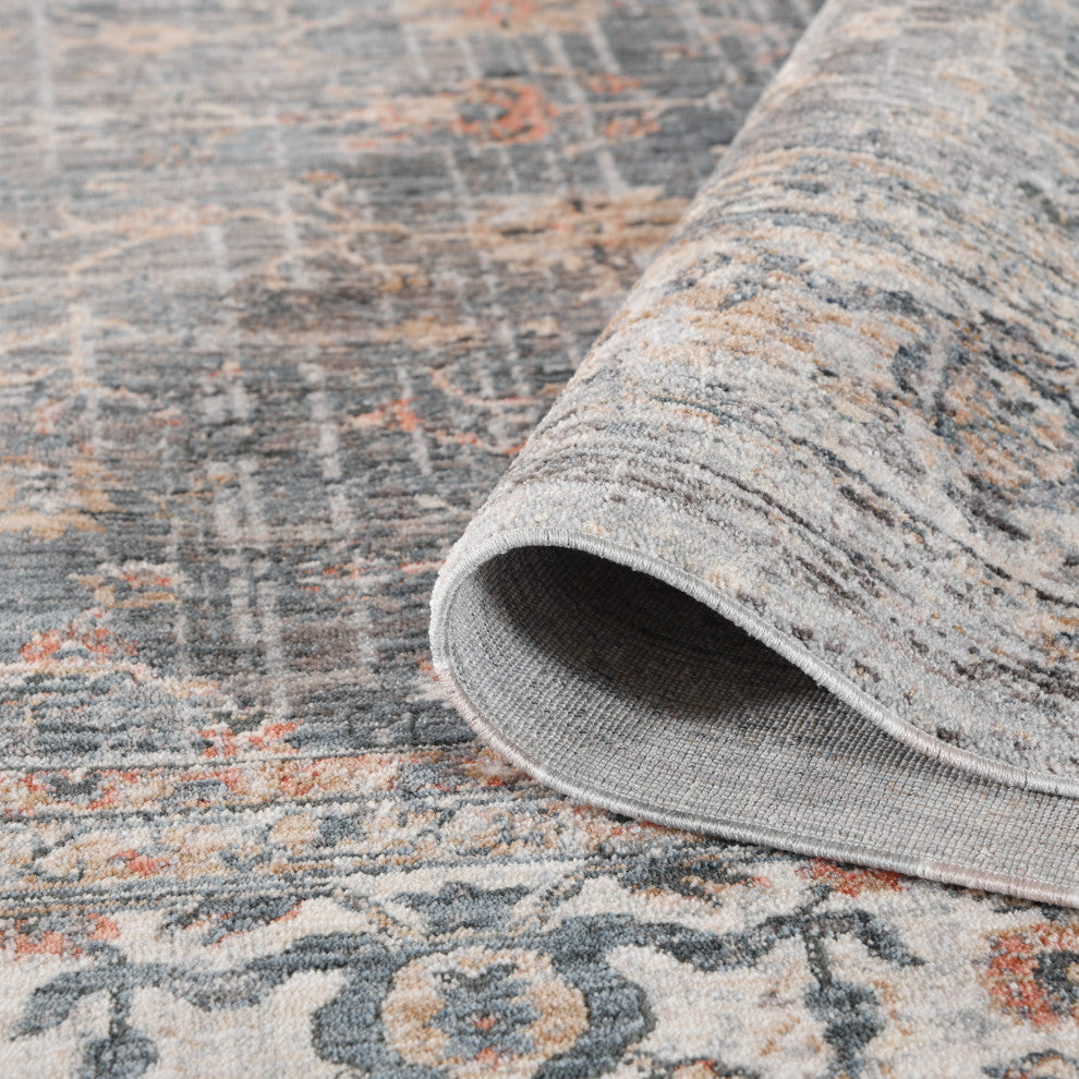Rufina Handmade Wool Blend Area Rug, Gray/Blue, 5'x8'