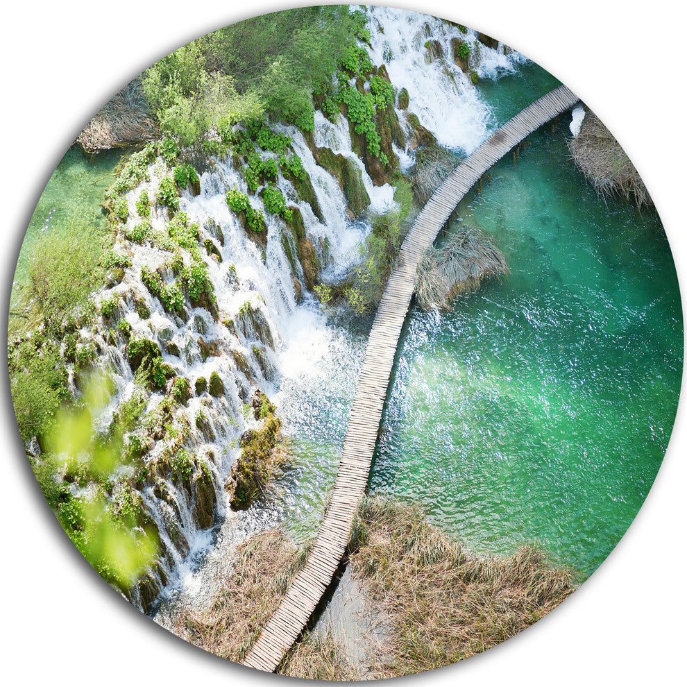 Tourist Path In Plitvice Lakes, Landscape Photo Round Wall Art, 11"