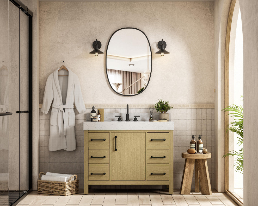 Home Living 42" Single Bathroom Vanity, Honey Brown With Backsplash