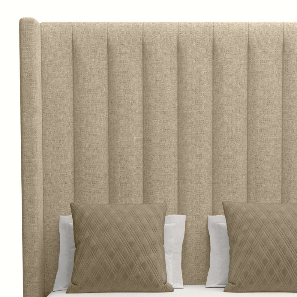 Nativa Interiors Aylet Vertical Channel Tufted Bed, Flax, King, High 87"