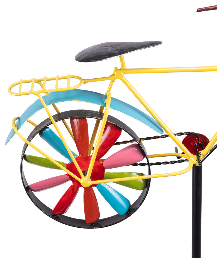 42" Tall Outdoor Metal Bicycle Wind Spinner Garden Stake Decoration, Multicolor