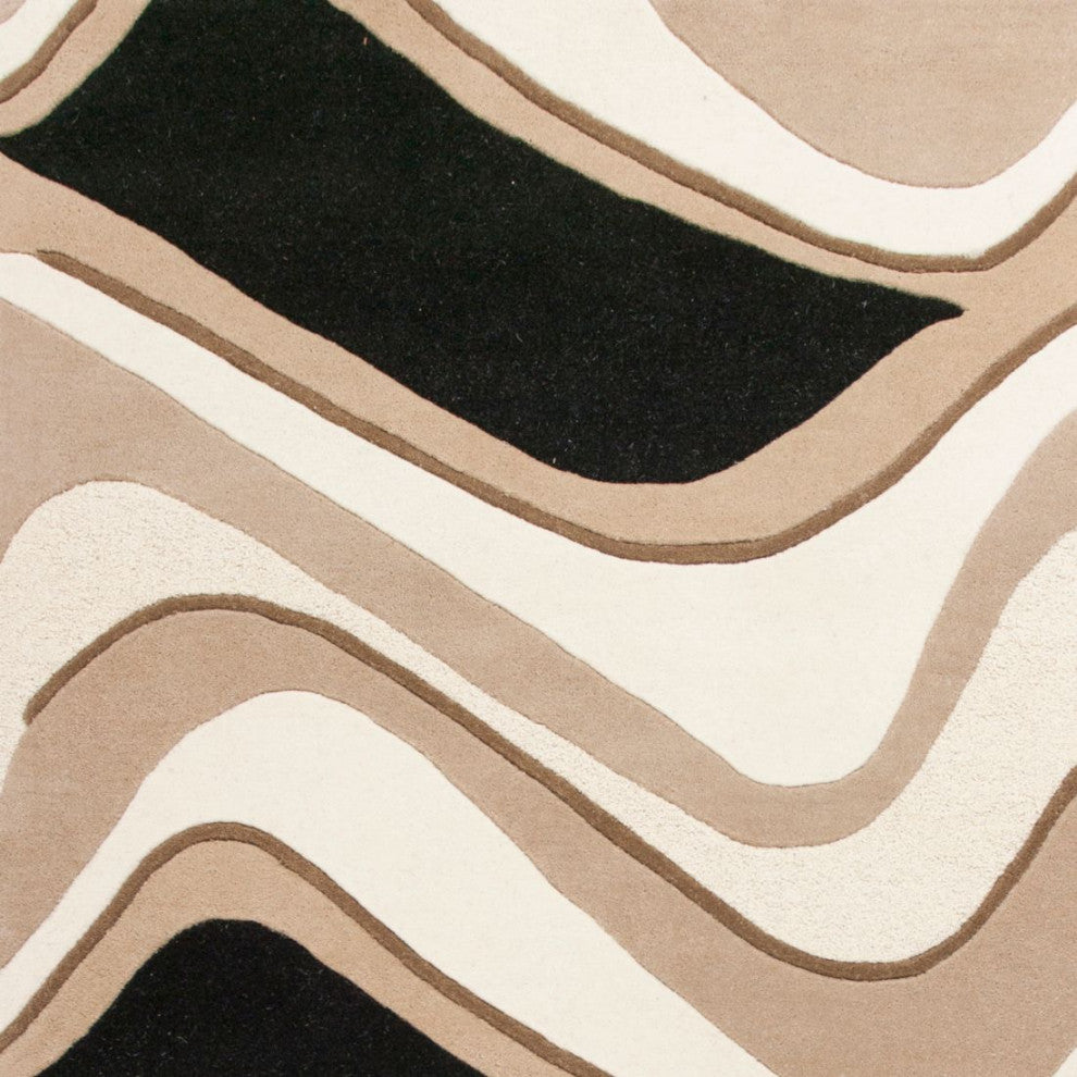 KAS Eternity 1071 Black/Beige Waves Area Rug, 8'x10'