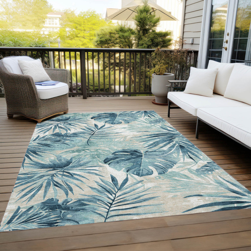 Machine Washable Indoor/Outdoor Chantille ACN1886 Teal 3' x 5' Rug