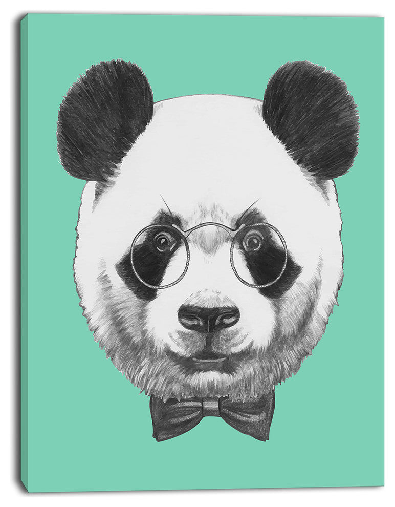 Panda with Glasses and Bow Tie, Animal Canvas Art Print, 28"x60"