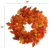 24" Maple Leaf Wreath - Fall Door, Thanksgiving