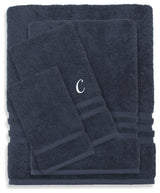 Denzi 4-Piece Towel Combination Set With Monogrammed Letter, C, Twilight Blue