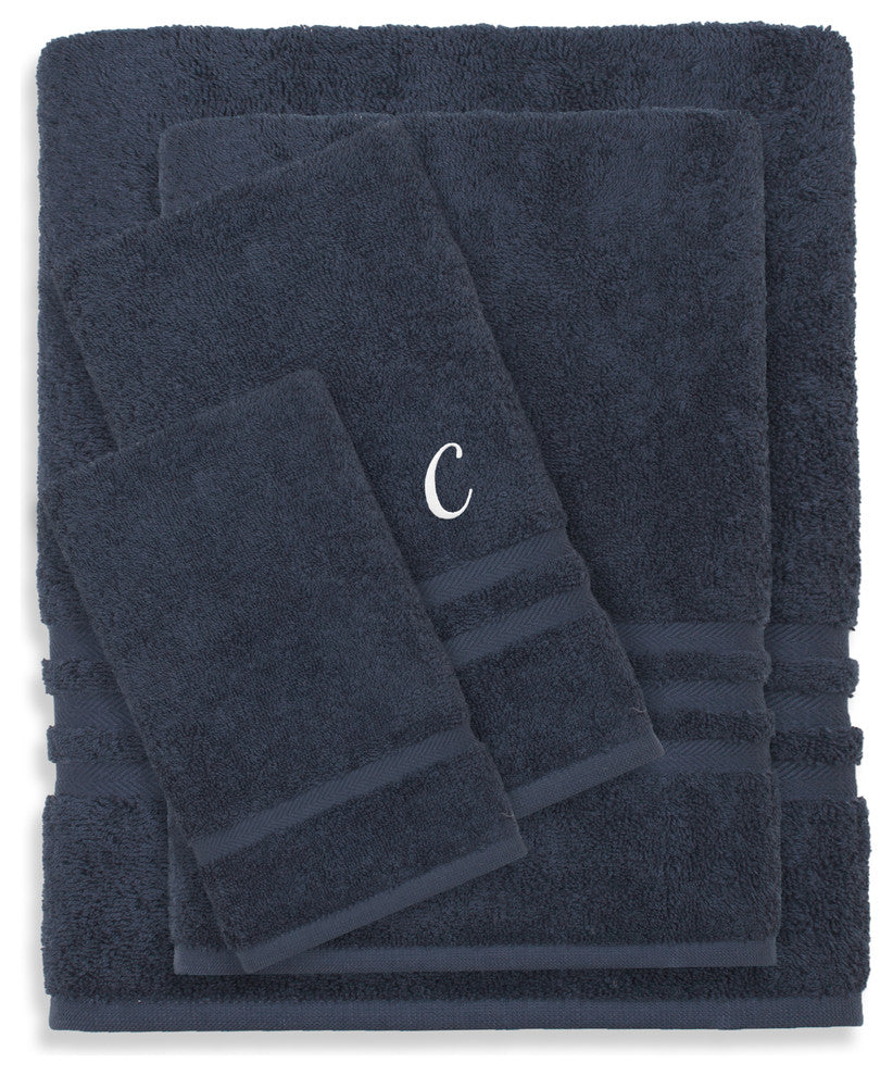 Denzi 4-Piece Towel Combination Set With Monogrammed Letter, C, Twilight Blue