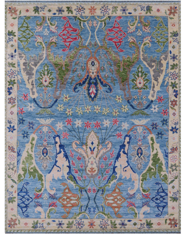 9' 2" X 12' 1" Hand-Knotted Turkish Oushak Wool Rug - Q15612