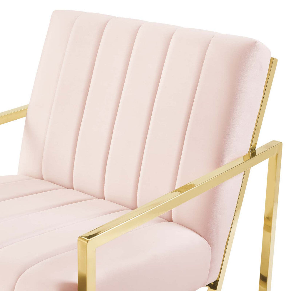 Tufted Armchair Accent Chair, Velvet, Pink, Modern, Living Lounge Hospitality