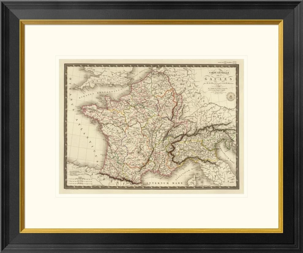 "Carte generale des Gaules, 1821" Framed Print by Adrien Hubert Brue, 26"x22"