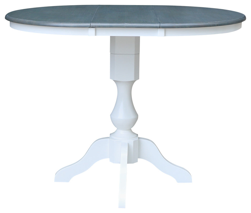 36" Round Top Pedestal Counter Height Dining Table with 12" Leaf