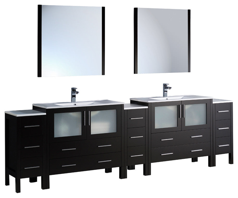 Torino 108" Espresso Modern Double Sink Bathroom Vanity -Faucet FFT1030BN