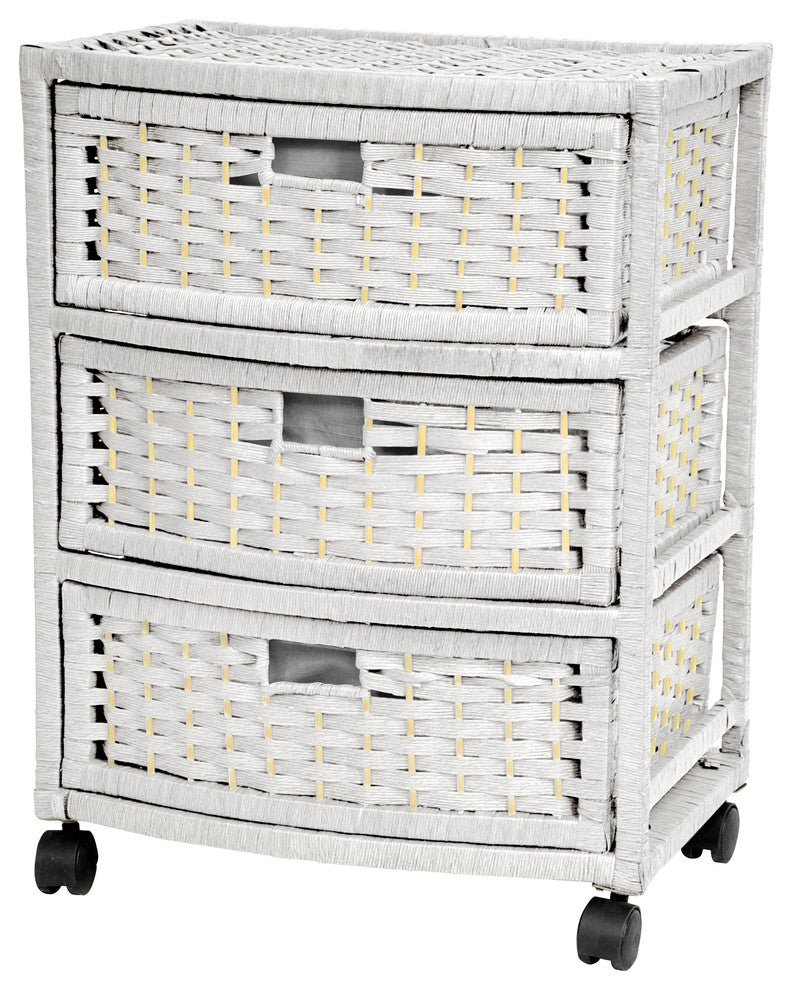 23" Natural Fiber Chest of Drawers, White