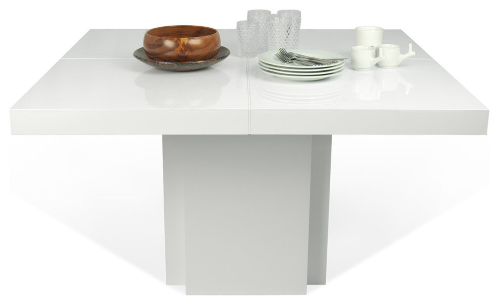 Contemporary Large Square Wood Dining Table, High Gloss White