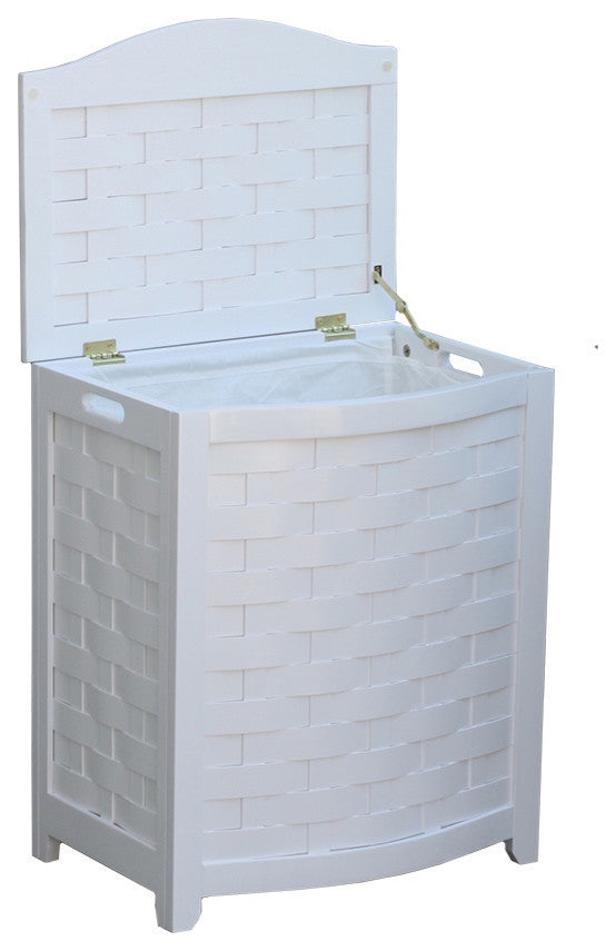 Oceanstar Bowed Front Veneer Wood Laundry Hamper With Interior Bag, White
