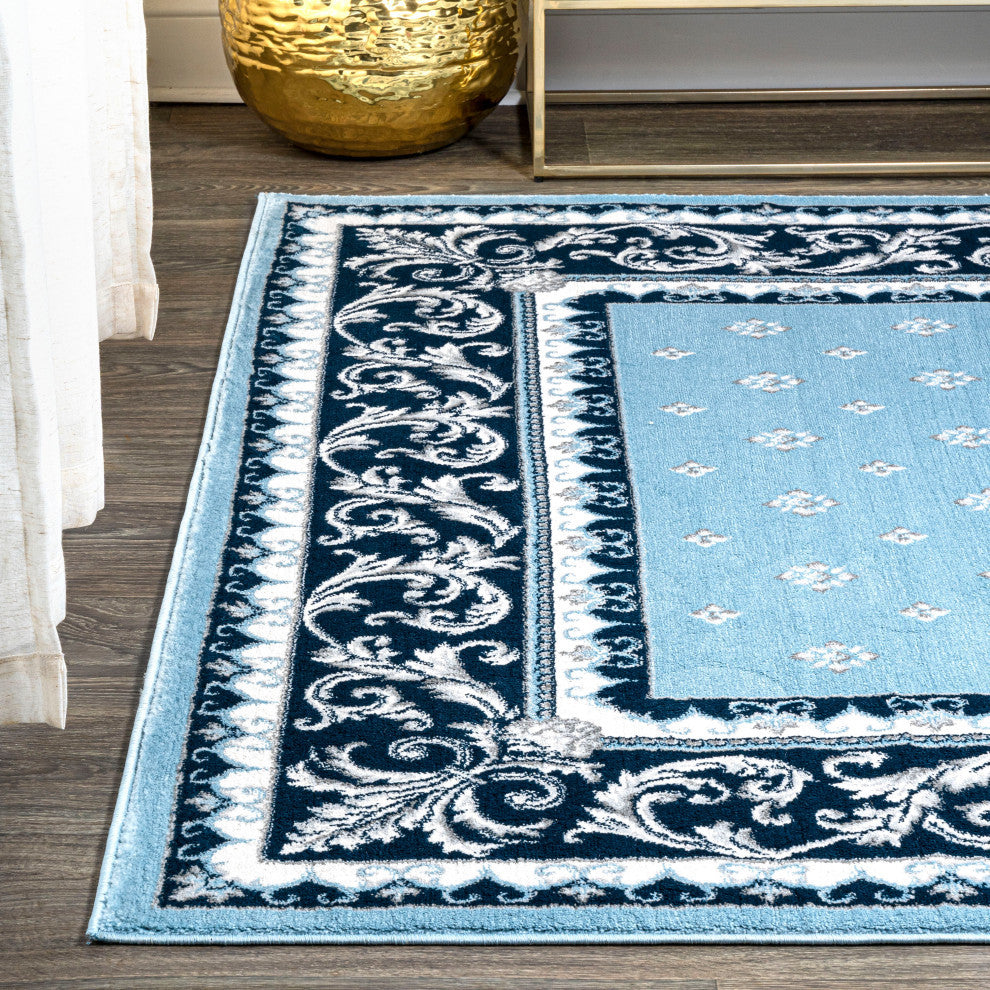 Acanthus French Border, Blue/Navy, 8'x10'