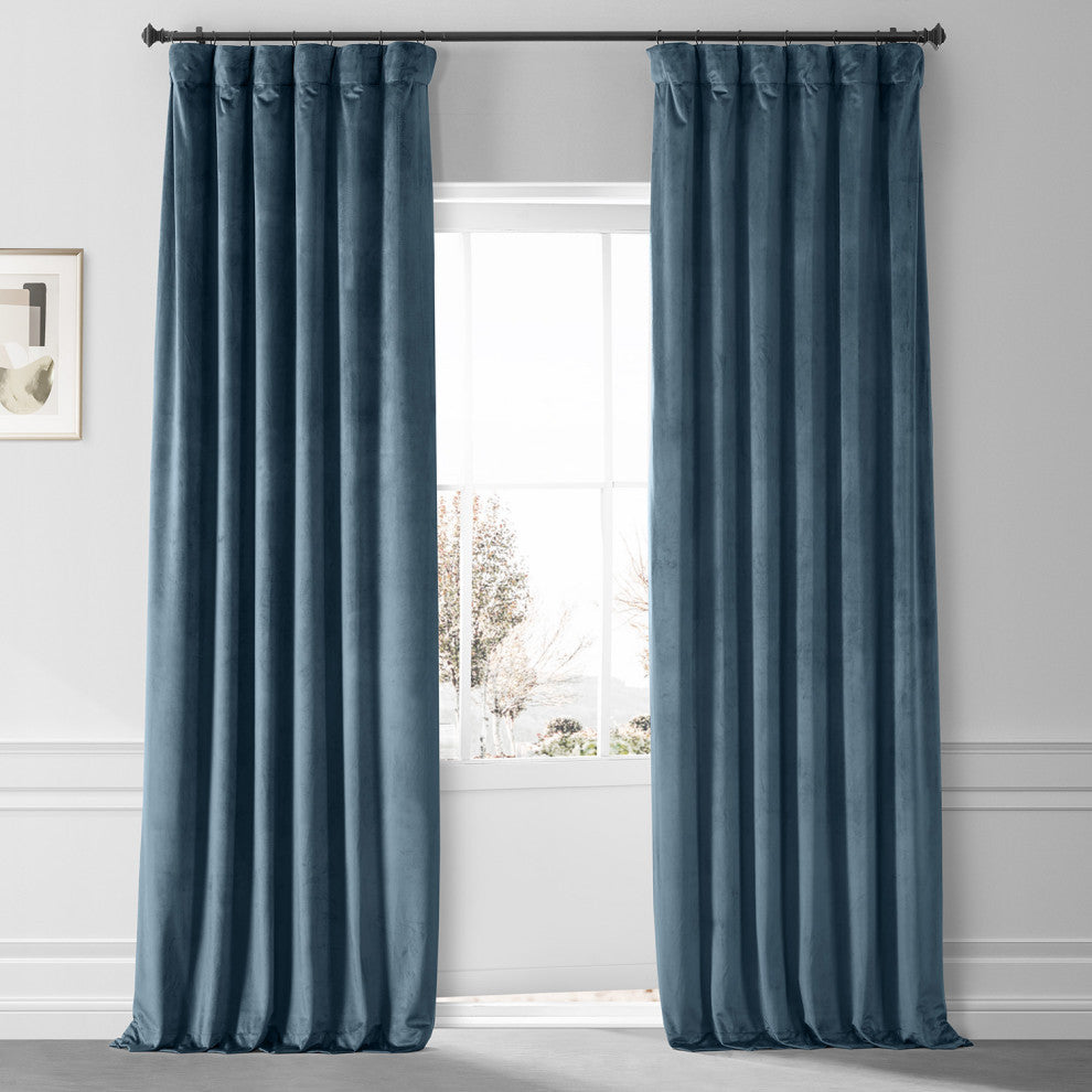 Signature Plush Velvet Blackout Curtain Single Panel, Oxford Blue, 50wx84l
