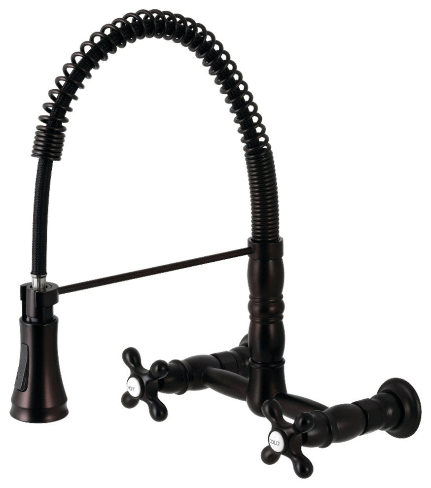 Two-Handle Wall-Mount Pull-Down Sprayer Kitchen Faucet, Oil Rubbed Bronze