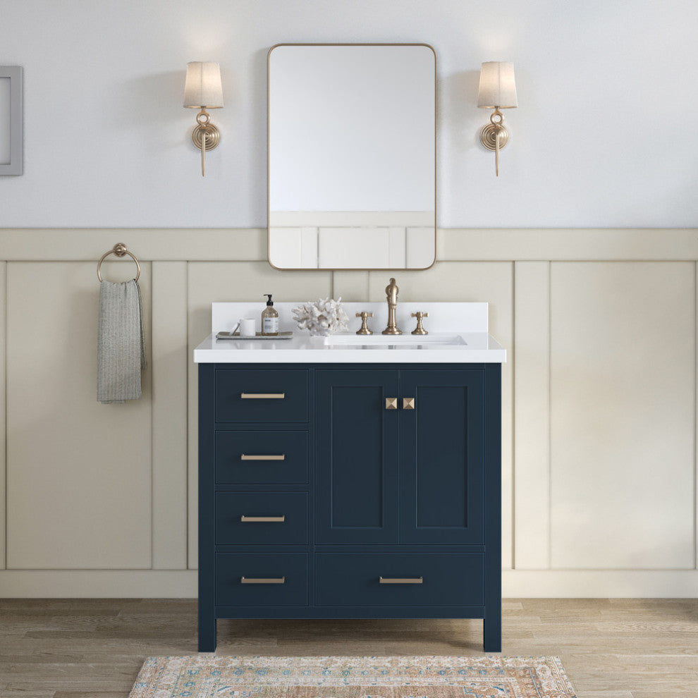 ARIEL Cambridge 37" Right Offset Rectangle Sink Midnight Blue Vanity Quartz Top