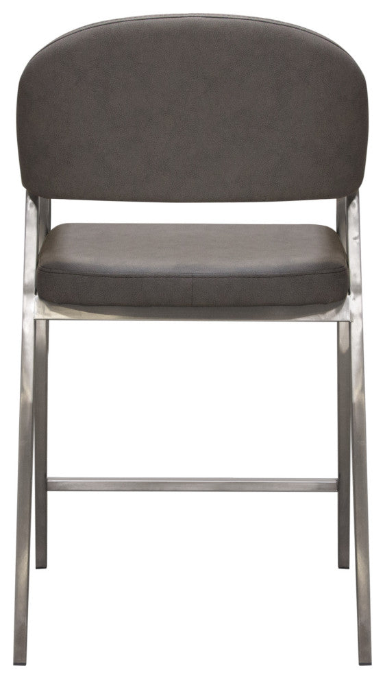 Counter Height Chairs, Set of 2, Gray Leatherette, Brushed Steel Leg