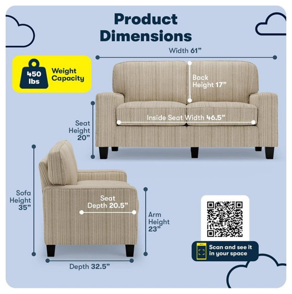 Serta Palisades 61" Track Arm Sofa Loveseat with Removable Covers Beige