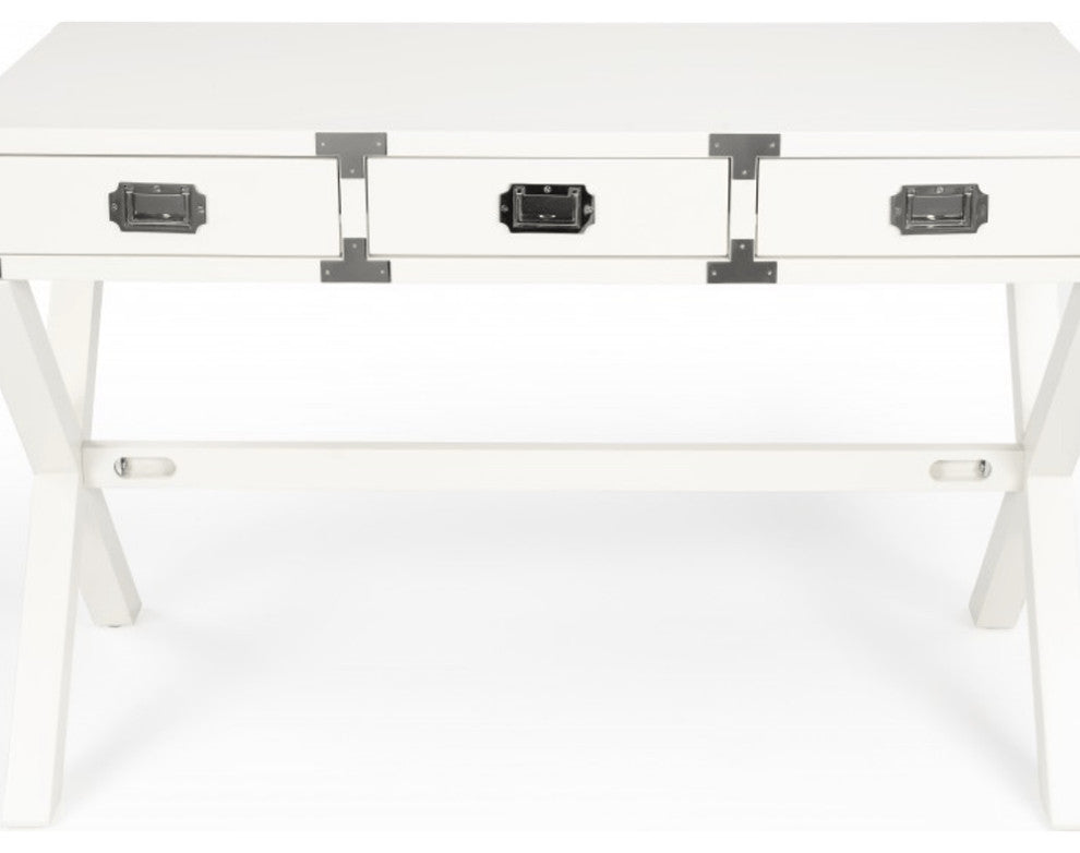 46" White Rubberwood Wood Writing Desk With Three Drawers