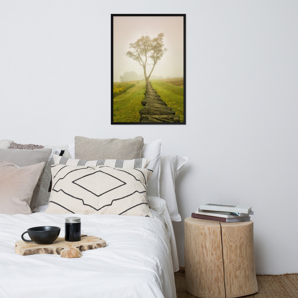 Calming Morning Rural Landscape Framed Photo Paper Wall Art Prints, Black, 24" X 36"