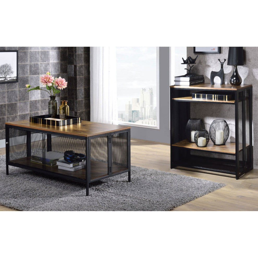 Wood Coffee Table With 1 Compartment, Antique Oak and Black